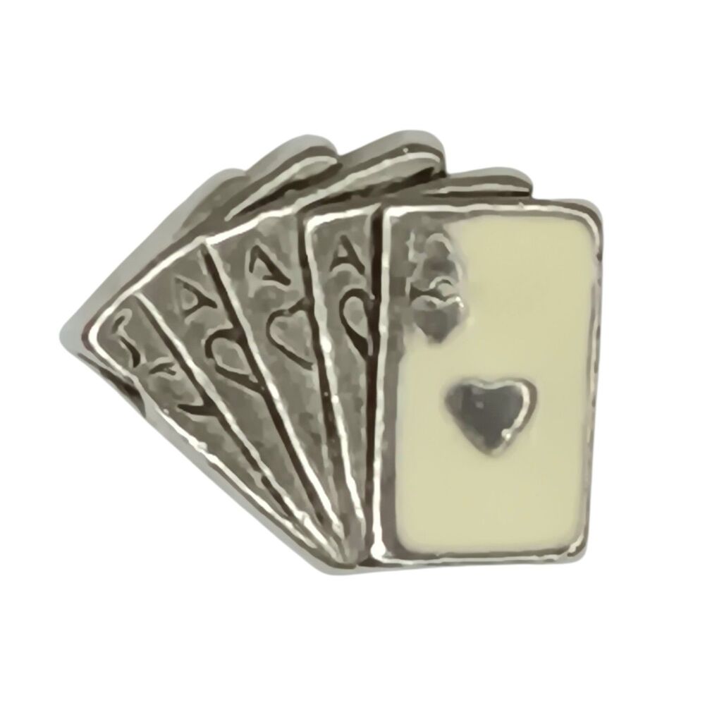 Vintage Playing Cards Charm Ace Of Hearts Silvertone Enamel Small Side Holes .5"